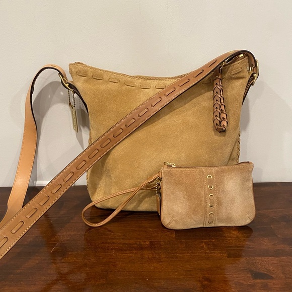 Coach Tan Suede Shoulder Bag with Pouch - Picture 2 of 14